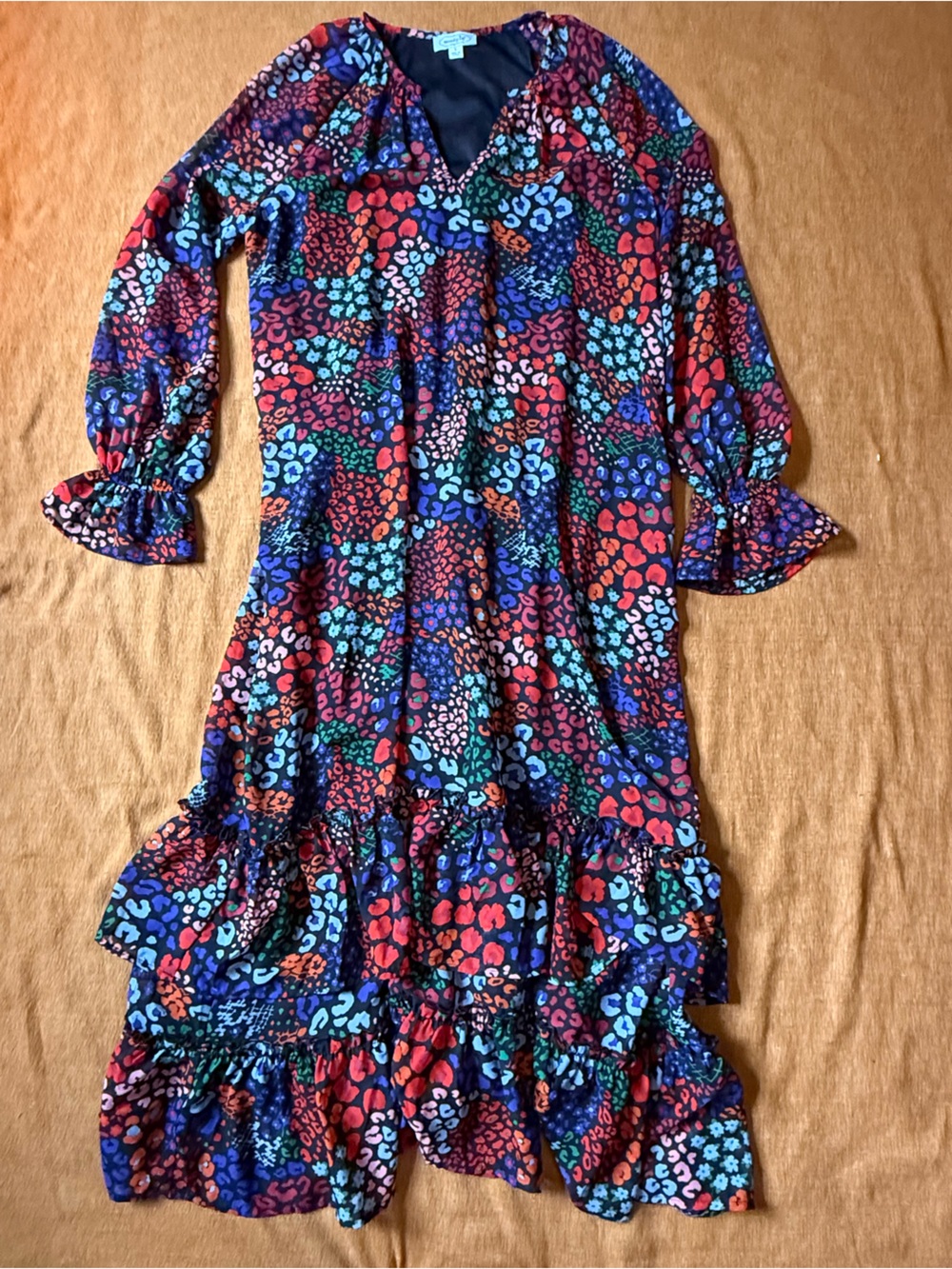 Mud Pie Multi-Color Colleen Maxi Ruffle Hem Printed Dress